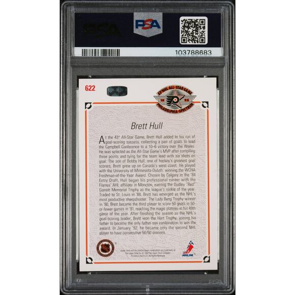 1991 Upper Deck #622 Brett Hull PSA 8 Nm-Mt St. Louis Blues All-Star - Pop 3 - Picture 2 of 2